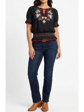 Colorful Boho Mexican Embroidery Peasant Top Cotton